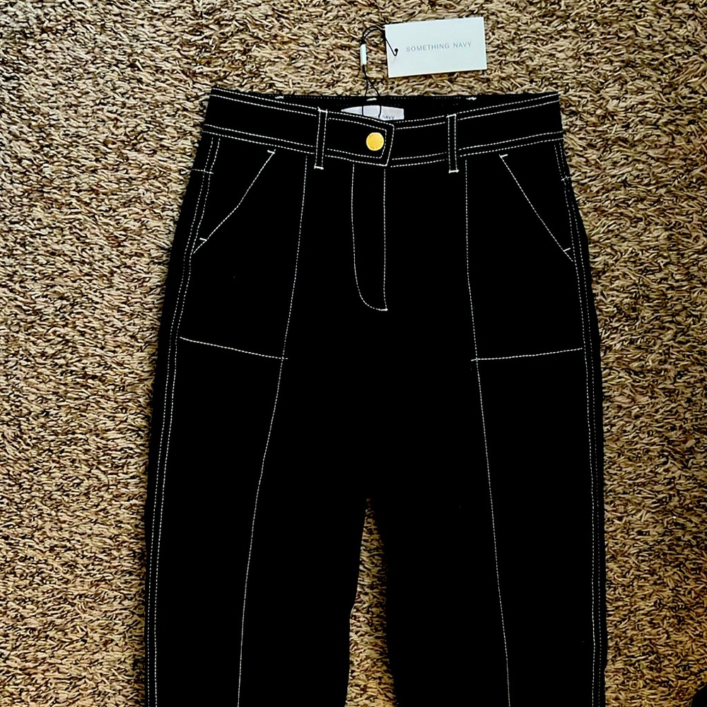 Something Navy Contrast Stitch Denim Pants